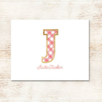 Rustic & Preppy "J" Pink Gingham on Wood Girly