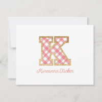Rustic & Preppy "K" Pink Gingham on Wood Girly