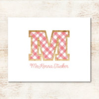 Rustic & Preppy "M" Pink Gingham on Wood Girly