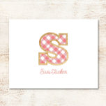 Rustic Preppy Monogram "S" Pink Gingham Wood Girl Card<br><div class="desc">This design features a rustic, preppy wood & gingham letter "A" graphic and space for a name or text below - see the entire alphabet collection in our shop! Click the customise button if you would like to move/scale the images and further modify the text! Variations of this design, additional...</div>
