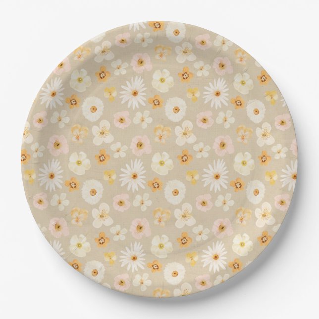 Rustic Pressed Flowers Paper Plate (Front)