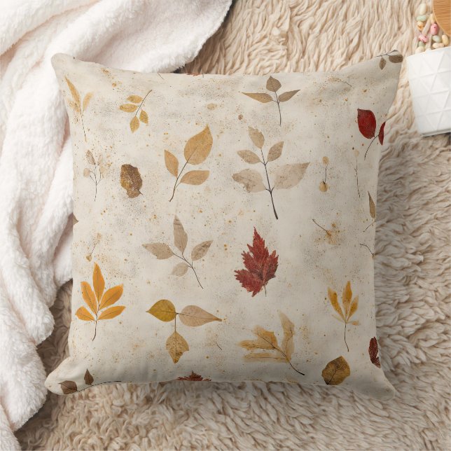 Rustic Pressed Leaves Pattern –Autumn Botanical 10 Cushion (Blanket)