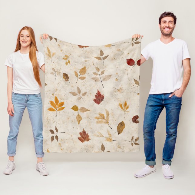 Rustic Pressed Leaves Pattern –Autumn Botanical 10 Fleece Blanket (In Situ)