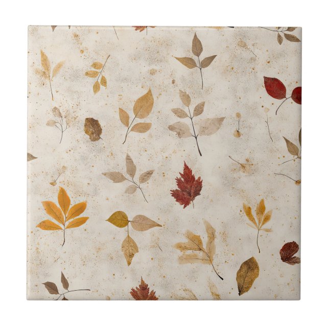 Rustic Pressed Leaves Pattern –Autumn Botanical 10 Tile (Front)