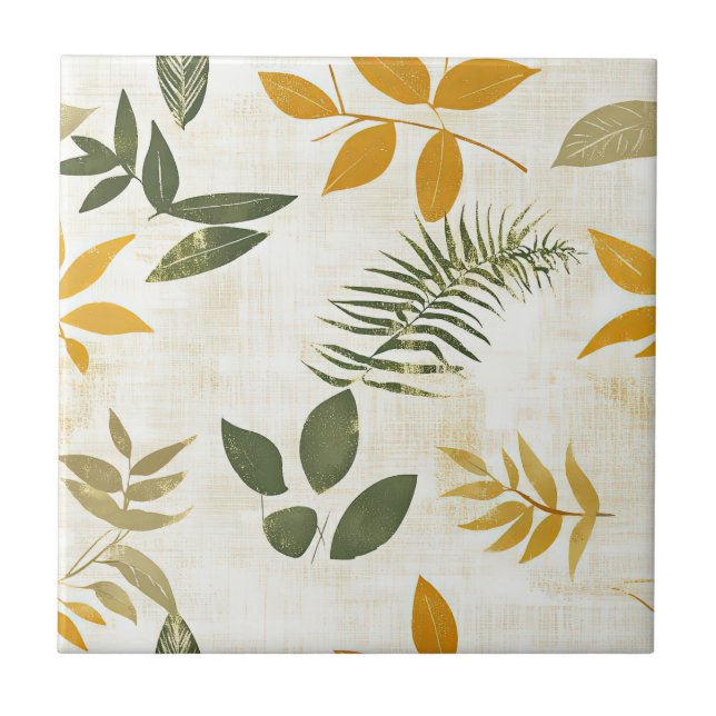 Rustic Pressed Leaves Pattern –Autumn Botanical 12 Tile (Front)