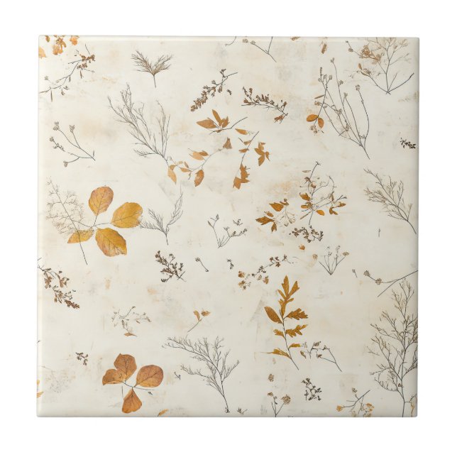 Rustic Pressed Leaves Pattern –Autumn Botanical 13 Tile (Front)