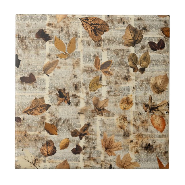 Rustic Pressed Leaves Pattern –Autumn Botanical 16 Tile (Front)