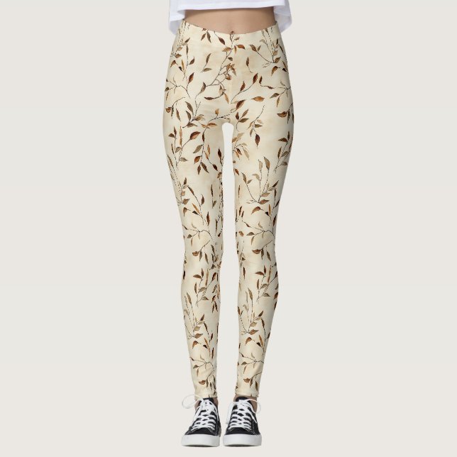 Rustic Pressed Leaves Pattern – Autumn Botanical 3 Leggings (Front)