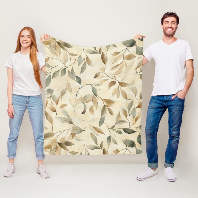 Rustic Pressed Leaves Pattern – Autumn Botanical 4 Fleece Blanket (In Situ)