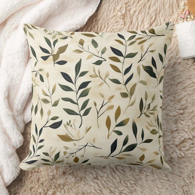 Rustic Pressed Leaves Pattern – Autumn Botanical Cushion (Blanket)