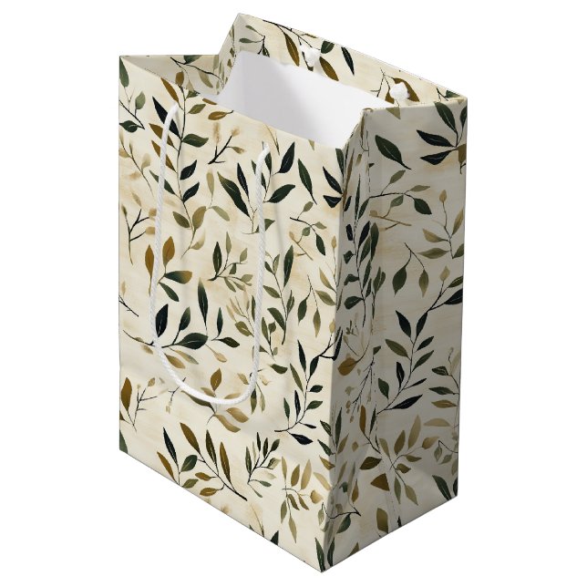 Rustic Pressed Leaves Pattern – Autumn Botanical Medium Gift Bag (Front Angled)