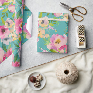 Rustic Pretty Pink Floral Baby Shower Gift Wrapping Paper