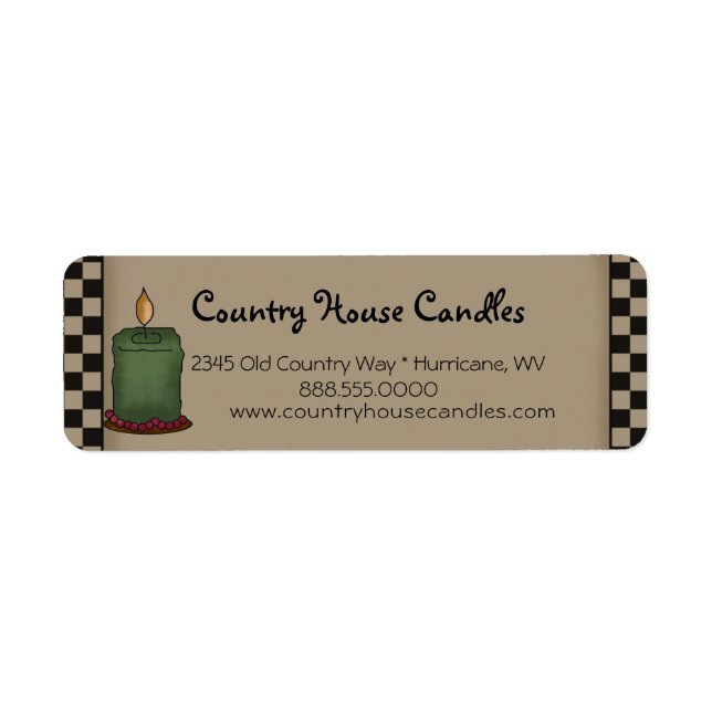 Rustic Primitive Candle Checked Country  Label (Front)