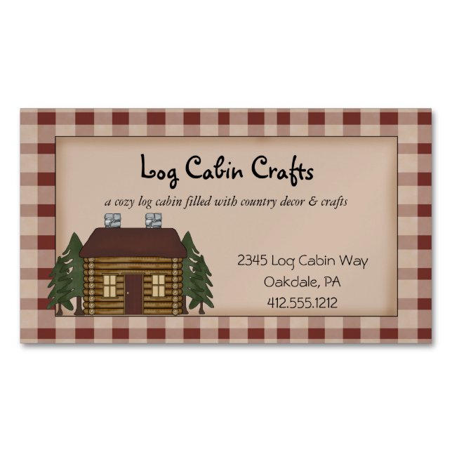 Rustic Primitive Country Homespun Log Cabin Magnet (Front)