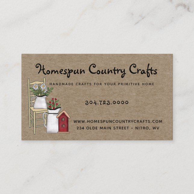 Rustic Primitive Country Kraft Business Card  (Front)