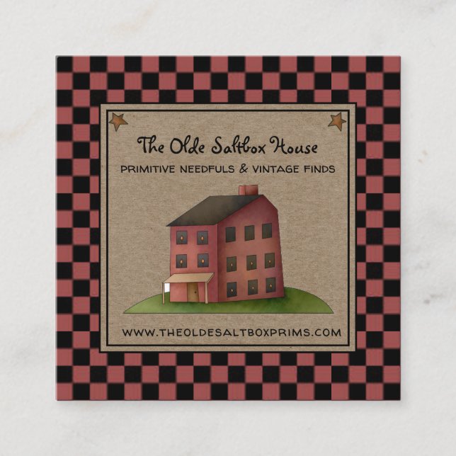 Rustic Primitive Country Saltbox House  Square Business Card (Front)