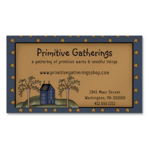 Rustic Primitive Country Saltbox & Stars on Kraft Magnetic Business Card