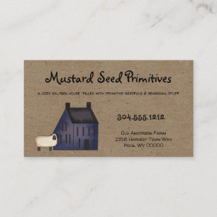 Rustic Primitive Saltbox House & Sheep Country Bus Business Card