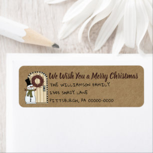 Rustic Primitive Snowman Kraft Return Address