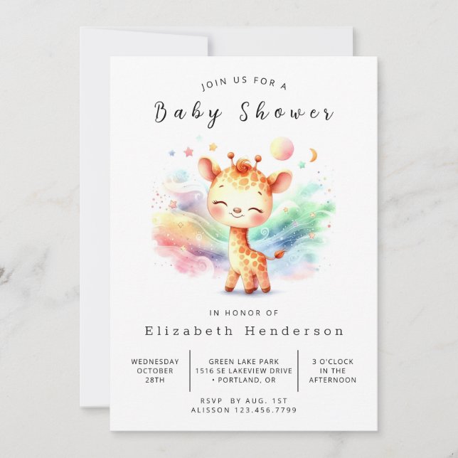 Rustic Printable Giraffe Baby Shower Invitation (Front)