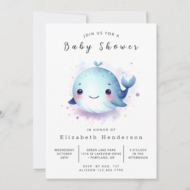 Rustic Printable Whale Baby Shower Invitation (Front)