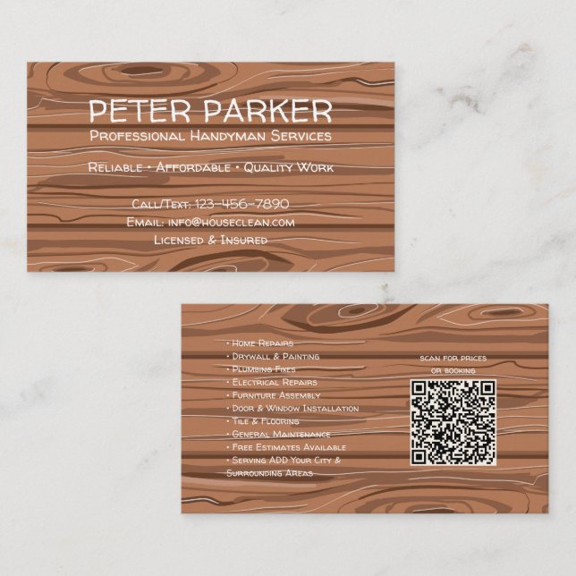 Rustic Professional Contractor Card with QR Code (Front/Back)