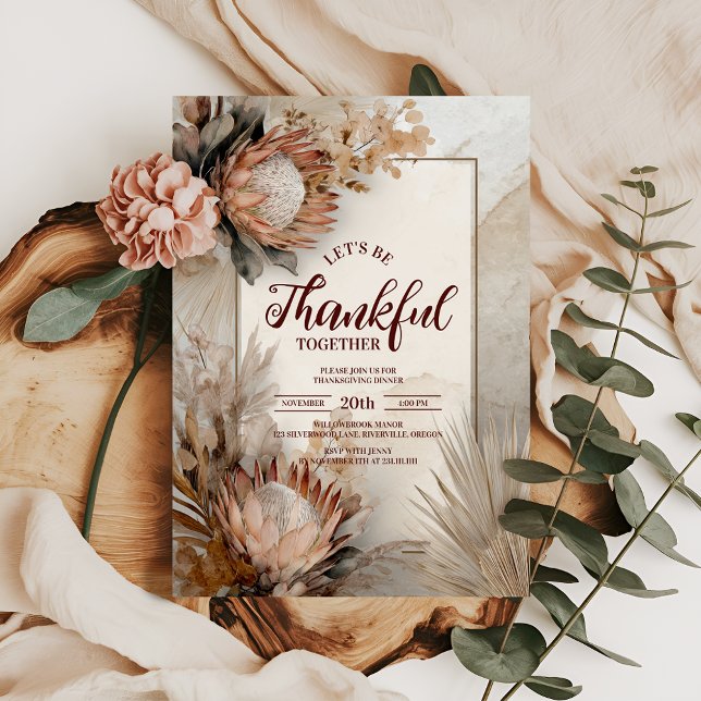 Rustic Protea Bloom Thanksgiving Dinner Invitation (Creator Uploaded)
