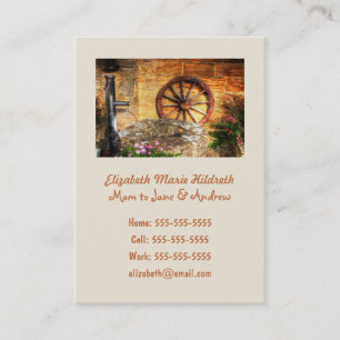 Rustic Pump, Well and Cartwheel scene Calling Card