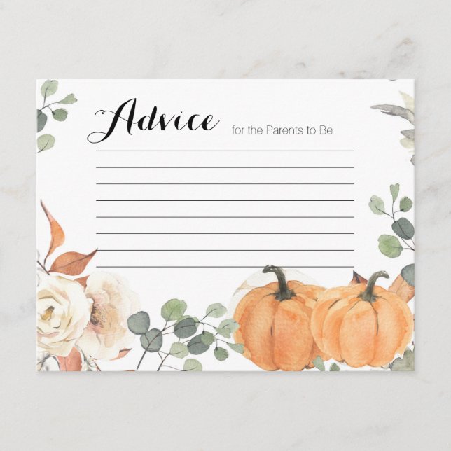 Rustic pumpkin Advice Card Baby Shower (Front)