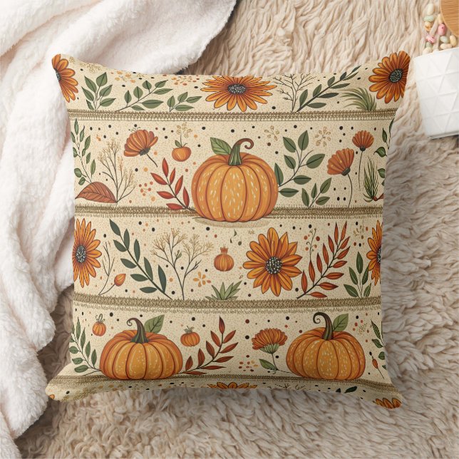 Rustic Pumpkin and Chrysanthemum Autumn Pattern 2 Cushion (Blanket)