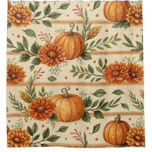 Rustic Pumpkin and Chrysanthemum Autumn Pattern Shower Curtain
