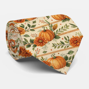 Rustic Pumpkin and Chrysanthemum Autumn Pattern Tie