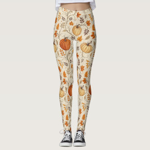 Rustic Pumpkin and Fall Foliage Pattern Leggings