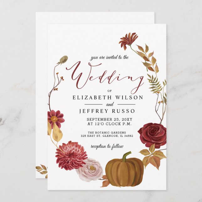 Rustic Pumpkin Autumn Fall Wedding Invitation (Front/Back)