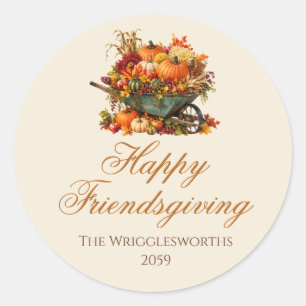 Rustic Pumpkin Autumn Leaves Friendsgiving Dinner Classic Round Sticker