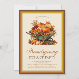 Rustic Pumpkin Autumn Leaves Friendsgiving Dinner Invitation