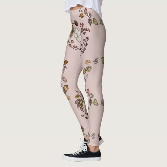 Rustic Pumpkin & Autumn Leaves Wreath Pattern Leggings (Left)