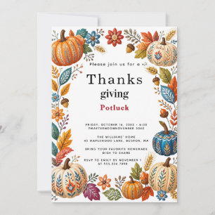 Rustic Pumpkin Autumn Thanksgiving Potluck  Invitation