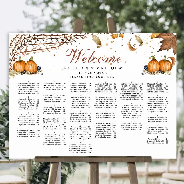 Rustic Pumpkin Autumn Wedding Alphabetical Seating Poster (Creator Uploaded)