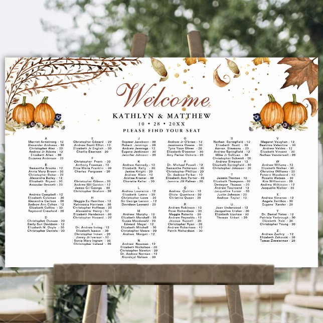 Rustic Pumpkin Autumn Wedding Alphabetical Seating Poster (Creator Uploaded)