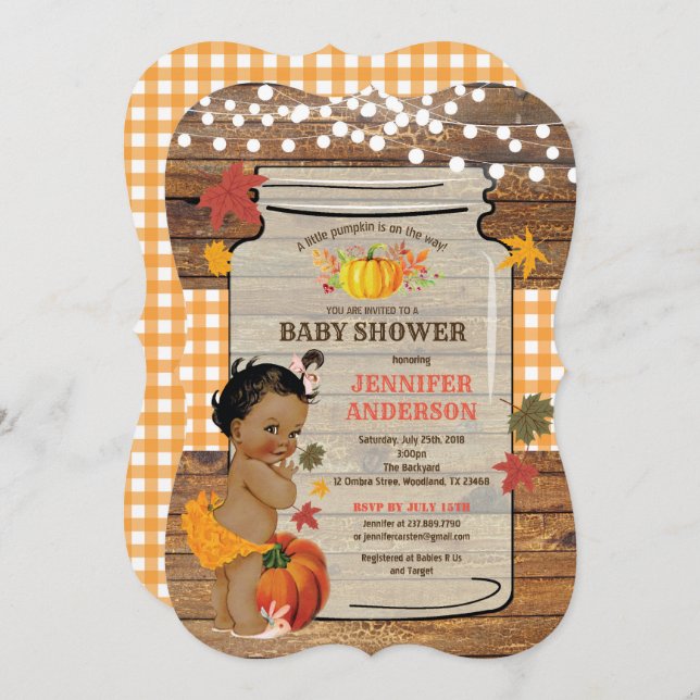 Rustic Pumpkin baby girl shower invitation wood (Front/Back)