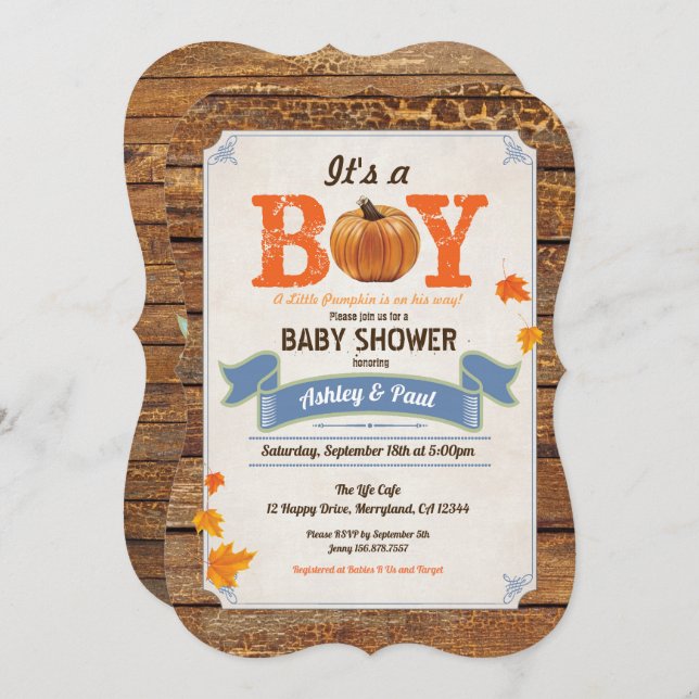 Rustic pumpkin baby shower invitation retro wood (Front/Back)