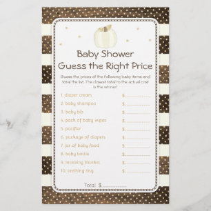 Rustic Pumpkin Baby Shower Price Game, Ivory Gold