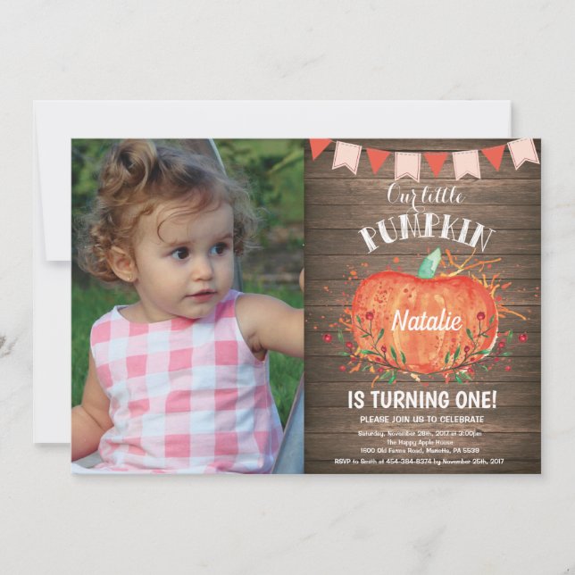 Rustic Pumpkin Birthday Invitation Pink (Front)