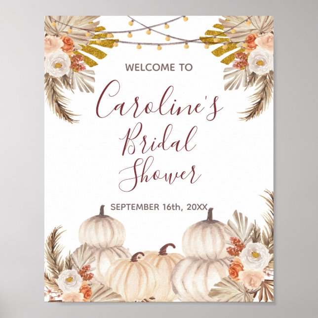 Rustic Pumpkin Bridal Baby Shower Welcome Poster (Front)