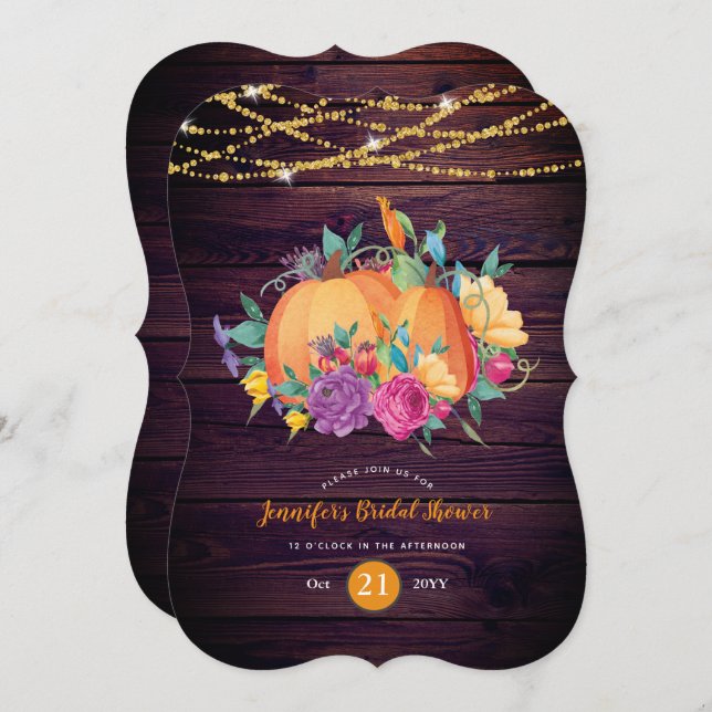 Rustic Pumpkin BRIDAL SHOWER Watercolor FALL Invitation (Front/Back)