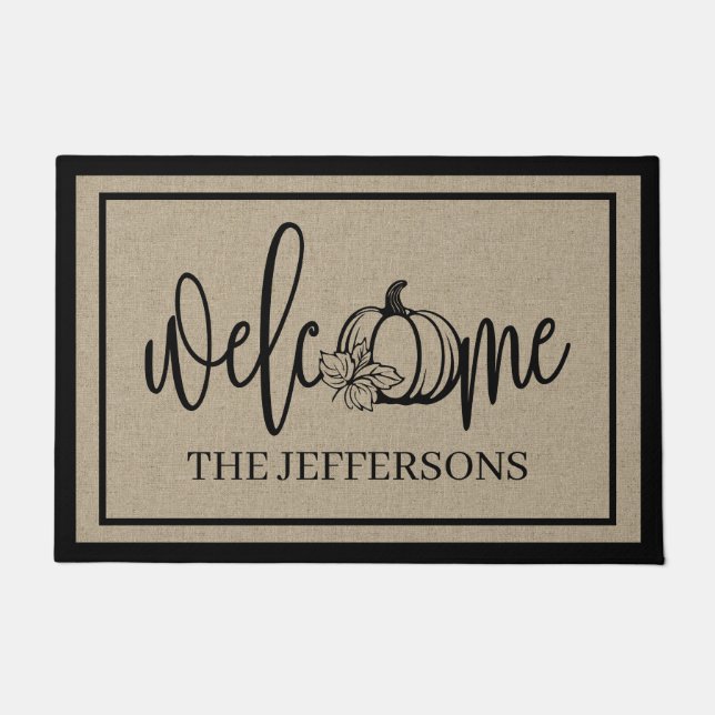 Rustic Pumpkin Charm Welcome Doormat (Front)