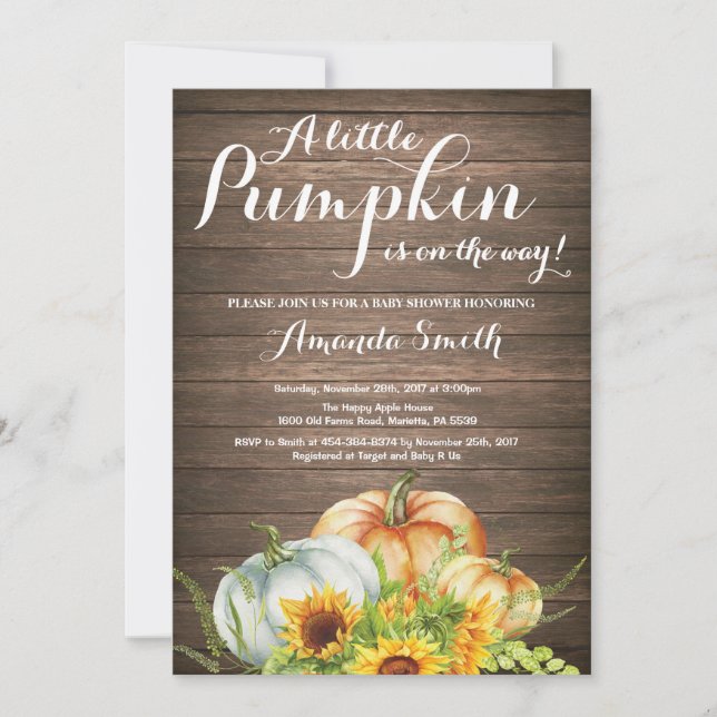 Rustic Pumpkin Fall Baby Shower Invitation (Front)