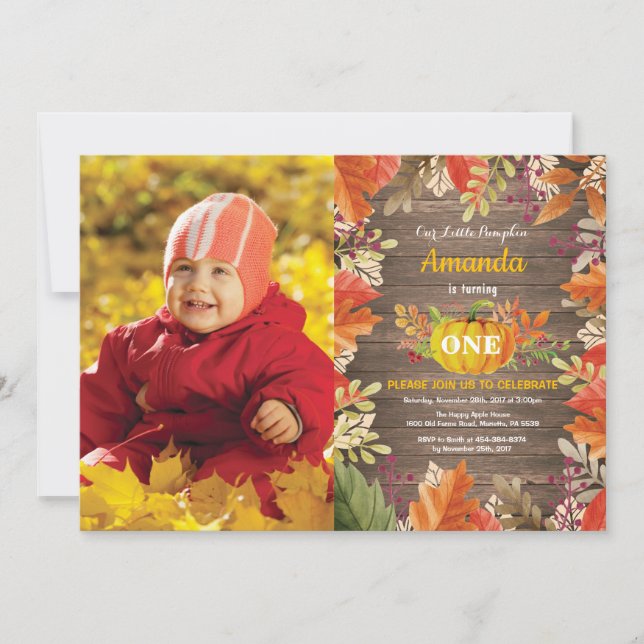 Rustic Pumpkin Fall Birthday Invitation (Front)