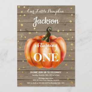 Rustic Pumpkin Fall Birthday Invitation Gold